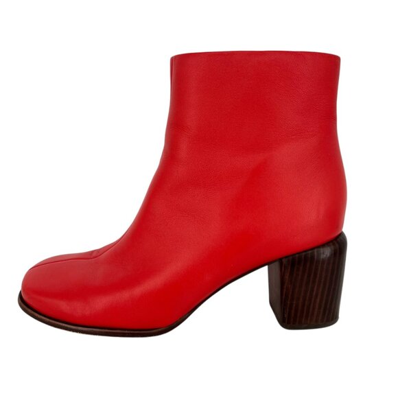 Vince Maggie Block Heel Red Leather Ankle Boots Size 9 - Picture 6 of 13